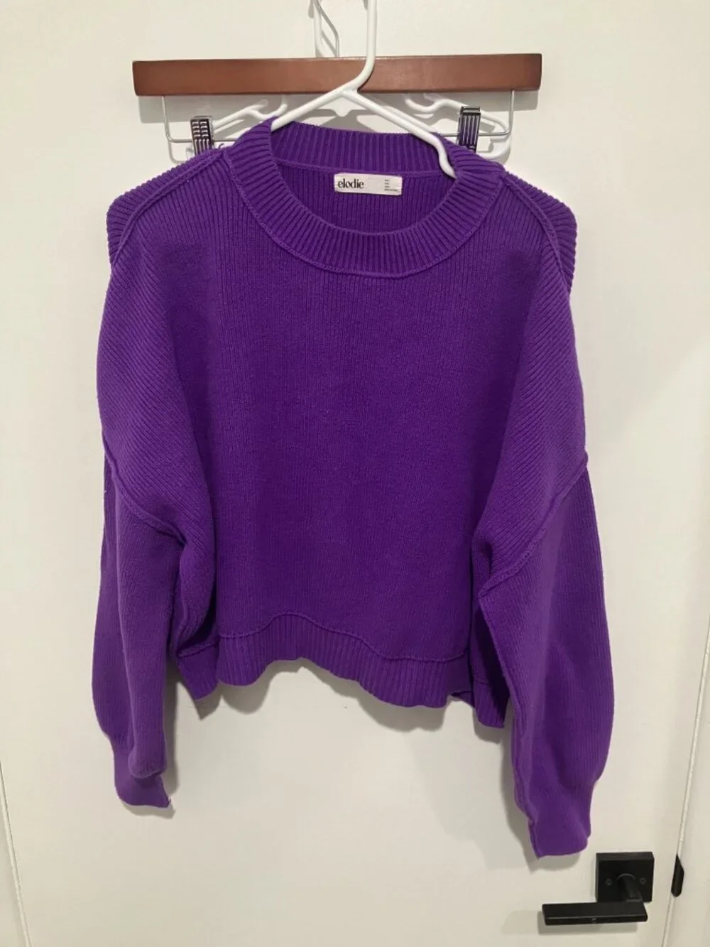 Elodie Vibrant Purple Orchid Slouchy Knit Crop Pullover Sweater Medium